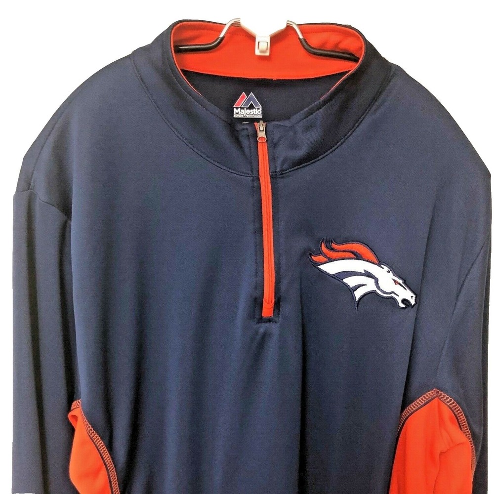 Denver Broncos Mens‎ NFL 1/4 Zip Pullover Shirt Majestic Wicking Football L